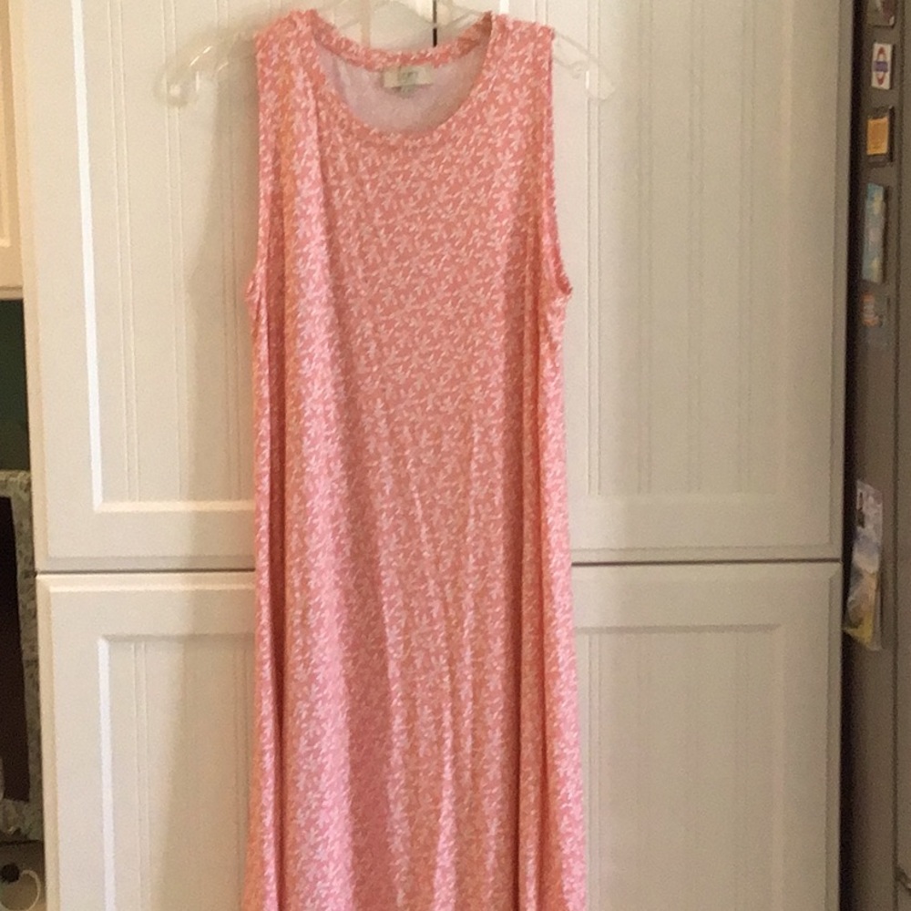 LOFT peach and cream sleeveless tank dress.